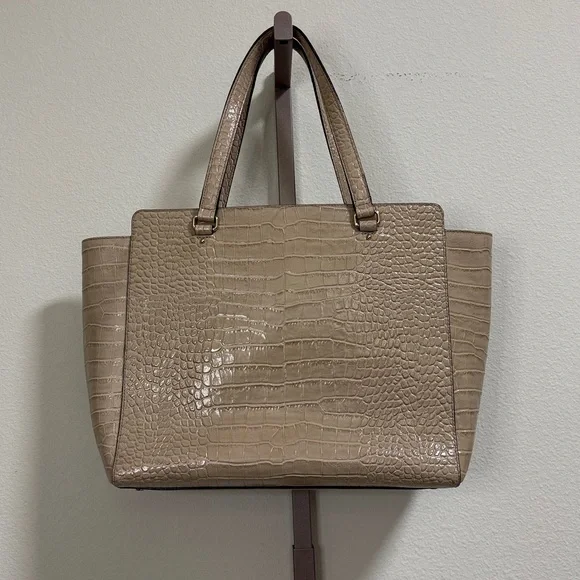 Kate Spade Elissa Bristol Drive Croc Leather Handbag in Tan - Picture 4 of 13
